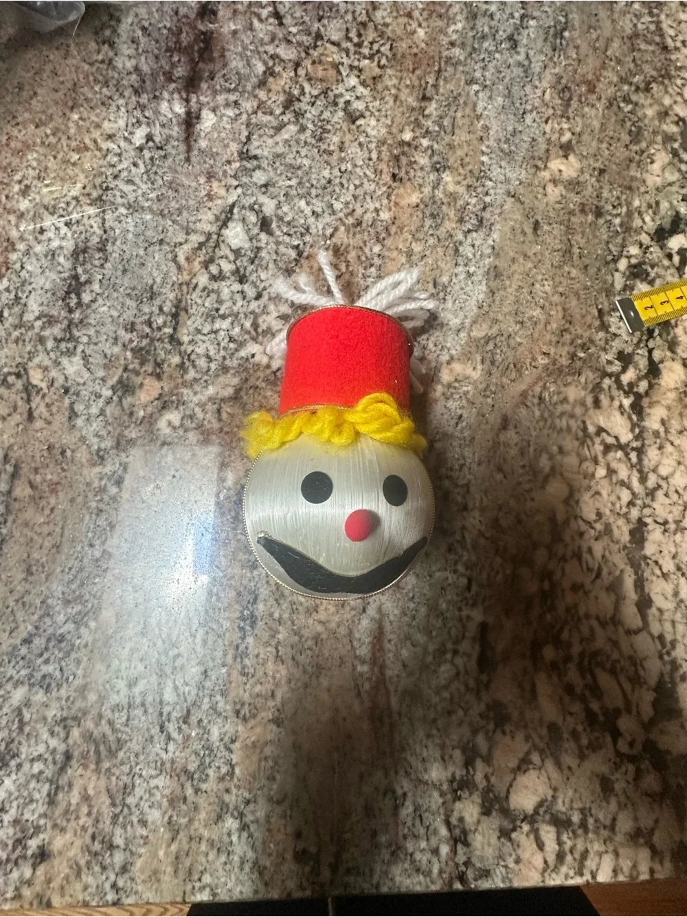 Vintage Christmas Snowman Red Hat Clown Face Ornament
